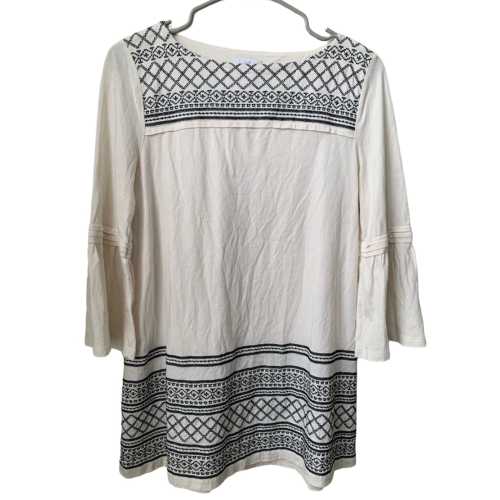 J JILL Women’s Cream with Black Embroidery Tunic Top Blouse Size: Small